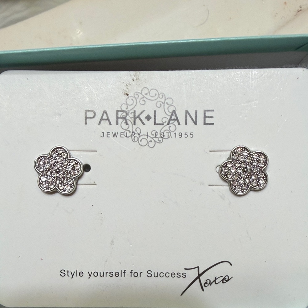 Park Lane Crystal Pave Flower Stud Earrings in Silver